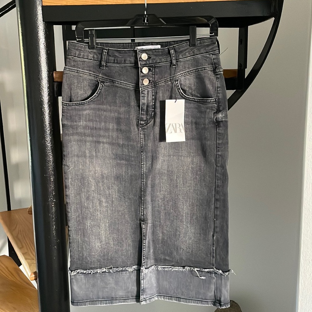 Zara Dark Gray Denim Midi Skirt